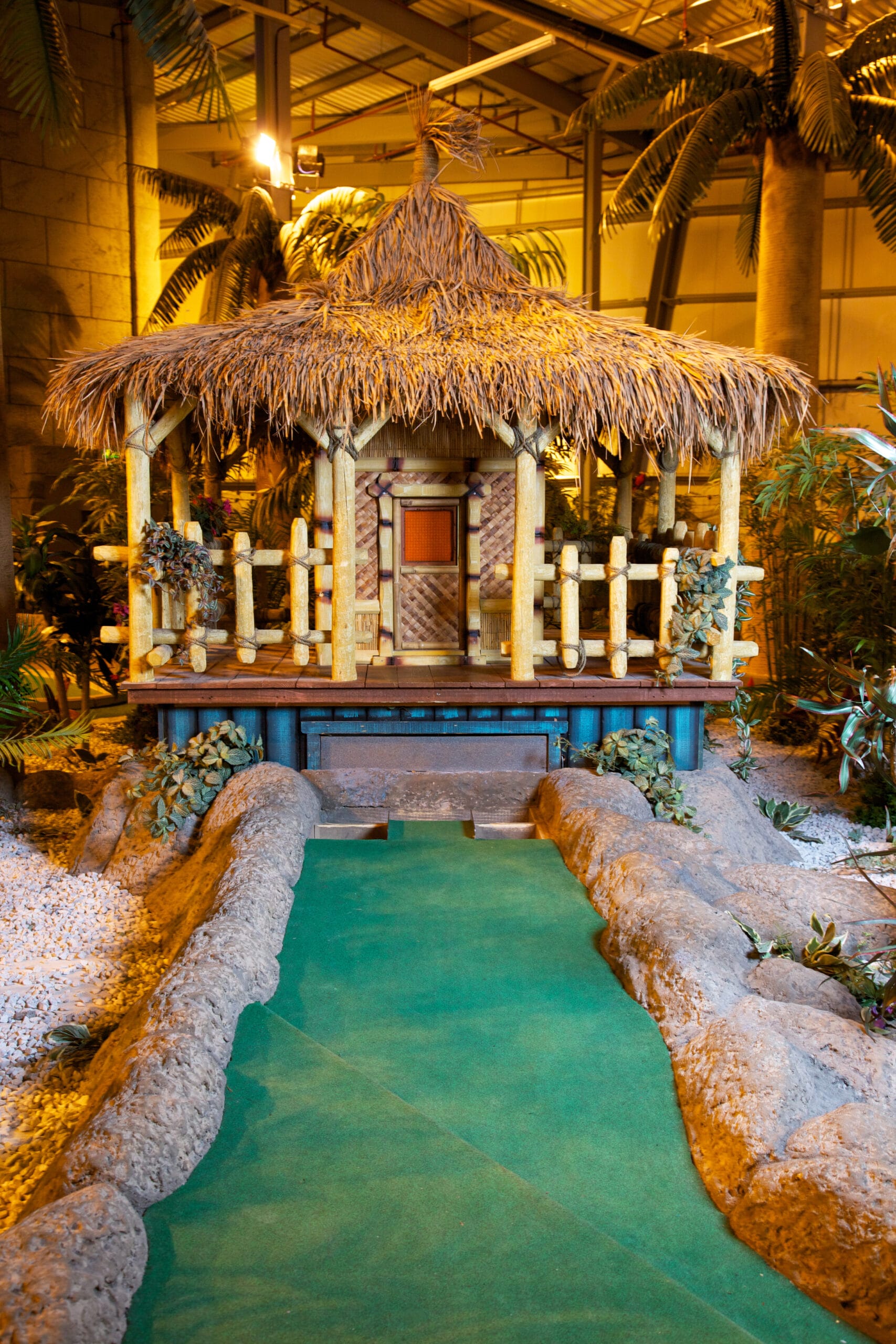 One of the Tiki huts within Paradise Island Glasgow.